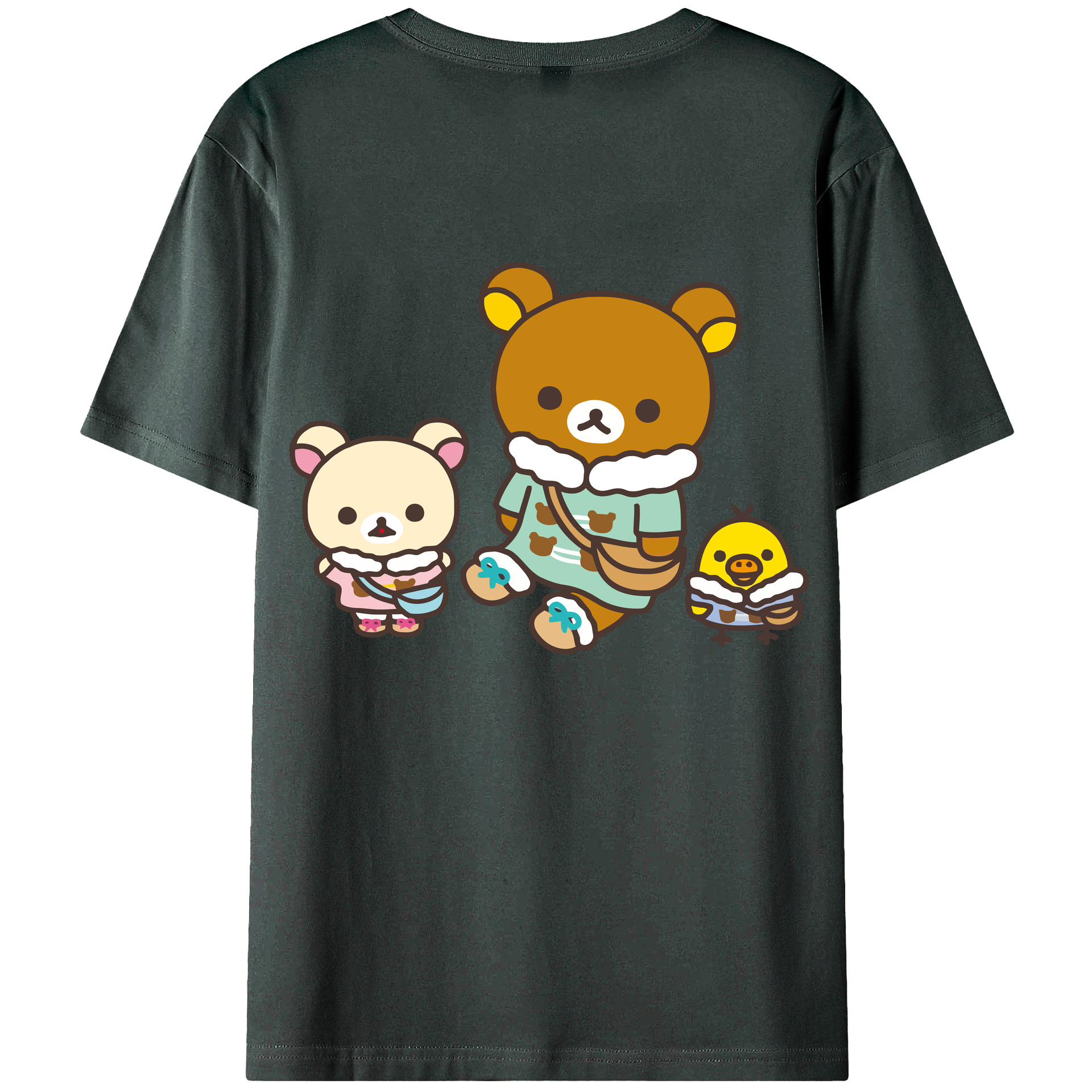 （画像用） リラックマ リラックマ キイロイトリ Rilakkuma Korilakkuma Kiiroitori 綿100％ メンズ半袖Tシャツ（バックプリント） 通気性